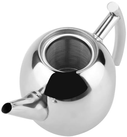 Teiera in Acciaio Inossidabile con Infusore, Grande Teiera Moderna in Argento con Infusore Rimovibile per Foglie Sfuse e Bustine di Tè 1/1,5L