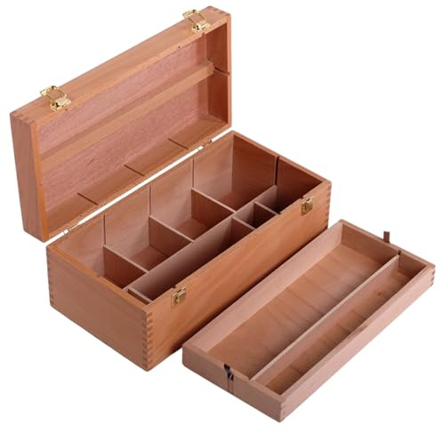 Cassetta degli Attrezzi | 40 cm, Legno di faggio | Cassetta per pennelli, per Pittura, per artisti in Legno, per archiviazione, di Selezione, per Cucito, per Attrezzi