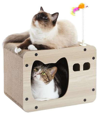 PETEPELA Kratzpappe für Katzen,Kratzpad Kratz,Wellpappe Kratzbrett, Kratzmöbel mit Spielzeug, Kratzmatte für Indoor-Katzen als Möbelschutz