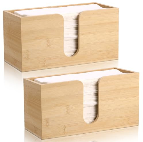 2Pack Bamboo Countertop Paper Towel Dispenser, Folded Paper Towel Dispenser Clear Trifold Napkin Holder, Suitable for Z-fold, C-fold or MultiFold Trifold Paper Towels for Bathroom Toilet and Kitchen