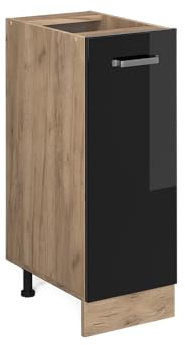 Vicco Armadio cucina dispensa alto R-Line, Nero lucido, 30 cm senza piano di lavoro, per la libera combinazione all'interno di sistemi cucina modulari