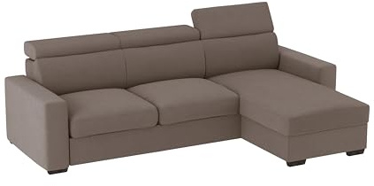 ALFASOFA Divano Tirana Chaise Lounge con Penisola Contenitore | Letto Estraibile | Poggiatesta Reclinabili | 235x159 | Penisola Posizionabile Dx/Sx | Colore Beige Scuro15/54