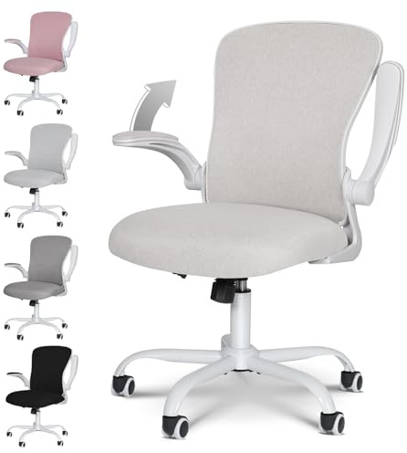 ELECWISH Home Office Desk Chair, Ergonomic Computer Chair, with Flip-up Armrest, Lumbar Support, Height Adjustable, 30° Rocking, Swivel, Beige