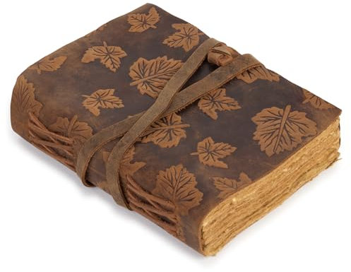 GlobeeCraft Reisetagebuch aus Leder mit Stahlblatt-Dekoration, Baumwollpapier, elegantes Vintage-Notizbuch, 21 x 16 cm, Tagebücher zum Schreiben von Notizen