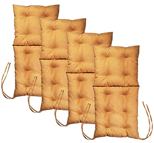MG Design Stuhlkissen 4er Set 50 x 100 cm Sitzkissen gelb - Gartenstühle Sitzauflagen aus Polsterstoff, mit weicher Füllung, mit Schnüren zum Binden - Niedriglehner Auflagen