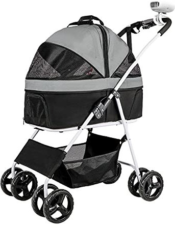 Hundebuggy für mittelgroße und kleine Hunde, Katzen, Hunde- und Katzenbuggys, 20 kg, faltbar, Transportbox mit Rädern, atmungsaktiv, Hundewagen, Haustier-Buggie (Grau A) (Grau B)