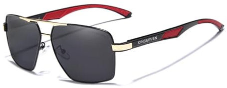 KINGSEVEN Pilot Polarized Square Sunglasses for Men Classic UV400 Protection Mirrored Lens Fashion Vintage Retro Style 7719 (Golden gray)