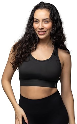 BABYGO® Nursing Sports Bra for Breastfeeding with High Impact Support | Maternity Bra for Pregnancy, Seamless, Wireless and Removal Pads for Comfort (Black, Medium)