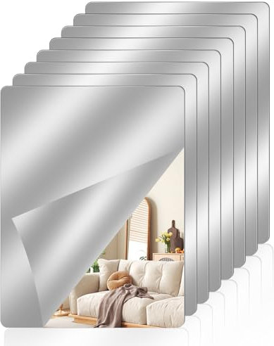 8 Stück Selbstklebend Fliesenspiegel Spiegel, Klebespiegel Spiegelfliesen aus Acryl, DIY Türspiegel Ganzkörperspiegel, Spiegel zum Kleben Wand für Schlafzimmer Wohnzimmer Schrank Tür 30x20cm