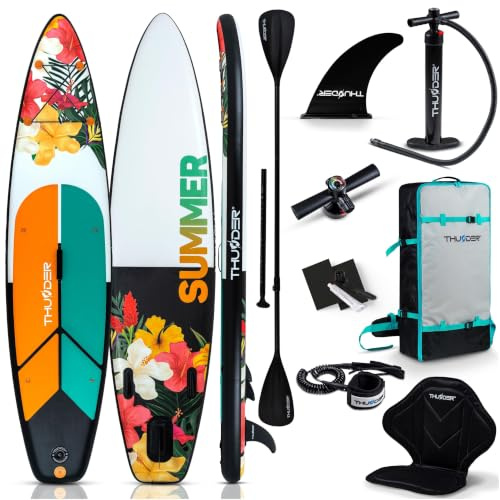 THUNDER Planche Sup Gonflable 320 cm avec Siège Kayak – Stand Up Paddle Board Set avec Pompe, Pagaie & Sac à Dos – Antidérapant pour Adultes & Débutants (NOX)