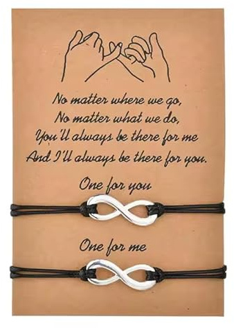 DGP Set di 2 Braccialetti dell'Amicizia, Cordoncino Nero con Ciondoli Decorativi, Regalo per Amici (Infinito)
