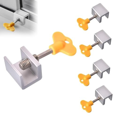 KINGTAIXIN 5 Sets Sliding Window Locks with Key,Window Locks,No-Drill Install, Aluminum Window Stopper Lock for Burglar Proof for Home