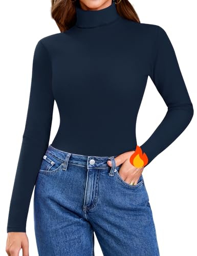 Aottori Maglia Termica Donna a Collo Alto Dolcevita a Manica Lunga Leggera Basic Top Intimo Traspirante Invernale Maglie Caldo Elasticizzato Blu Scuro XXL