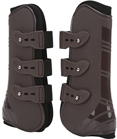 Qcwwy Botas de Férula para Caballos, Soporte Frontal de PU y Neopreno para Saltar y Carreras, Suministros para el Cuidado de Caballos, 2 uds. (Un par de Patas Delanteras Marrones. L)
