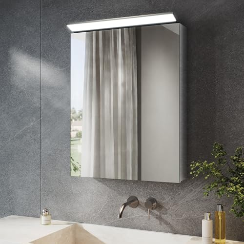 SONNI LED-spegelkabinett Bad 52x65 cm 2-dörrar 201 rostfritt stål med belysning