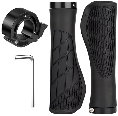 YSHODGU Bike Handlebar Grips, 1 Pair Rubber Anti-Skid Mountain Bike Handlebars, Soft and Comfortable, with Ergonomics, Equipped with a Allen Wrench and a Black Bell, Apply to Most Bicycles