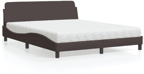Ordellia Letto con materasso Dover marrone scuro, 160 x 200 cm, rivestimento in tessuto, design ondulato, materasso in schiuma confortevole, camera da letto