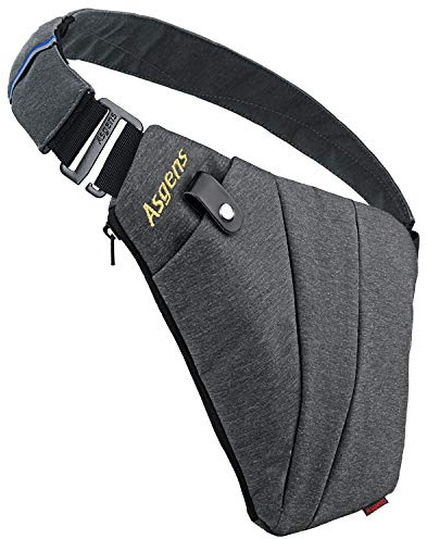 Asgens Sac Bandoulière des Sports Poitrine Antivol Sécurité Bandoulière Sac de Messager pour Voyager en plein air (Gris/Pour Gaucher)