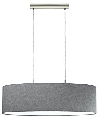 EGLO Pendellampe Pasteri, 2 flammige Textil Pendelleuchte, Hängeleuchte oval aus Stahl und Stoff, Nickel matt, grau, E27 Fassung, L 75 cm