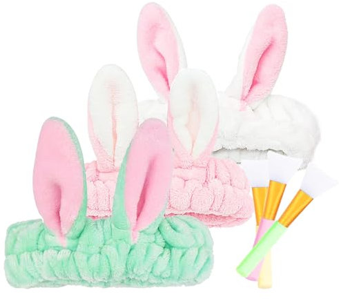 Zuzer Maskenpinsel Gesicht Haarband Kosmetik Set 3 Silikonpinsel 3 Haarband Schminken,Haarbänder Elastisch Spa Haarreif für Gesichtsreinigung Schönheit Yoga,Zufällige Farbe