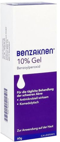 BENZAKNEN 10% Gel, 60g, Mittel gegen Pickel und Mitesser bei schwerer Akne, Befreit Poren und reduziert Talg & Entzündungen, Mit BPO (Benzoylperoxid), Dermatologisch getestet