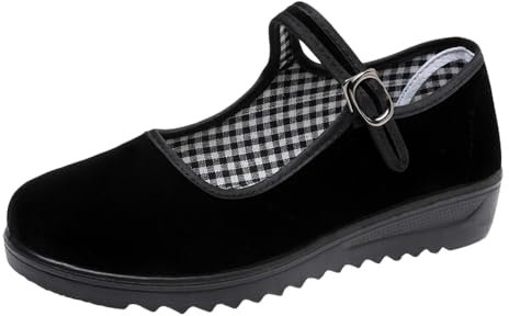missfiona Chaussures Mary Jane Plates Classiques Chinoise Ballerines Confortables pour Travail(39 EU, Noir)