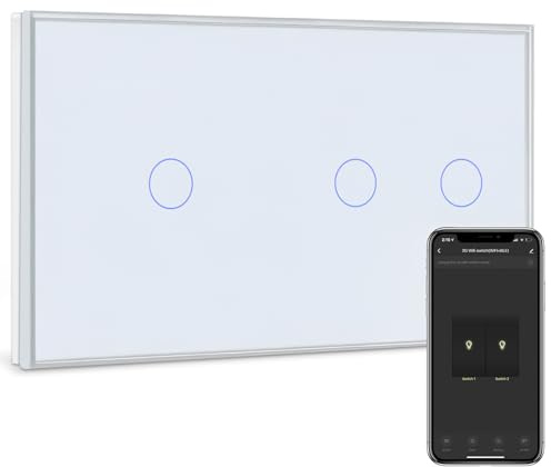 BSEED WIFI väggbrytare, 2 brytare, 1-vägs + 1 x brytare, 1-vägs, kompatibel med Alexa, Google Home, APP-styrning och timerfunktion, vit pekskärm, neutralledare krävs