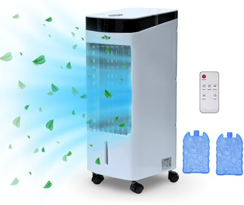 ELEX Portable Powerful Digital Evaporative Air Cooler AC Fan With Remote Control, 4L Tank & 2 Ice Boxes - With Anti Dust Filter - 3 Speed Settings - 120° Oscillating Swing Function 7.5 Hour Time