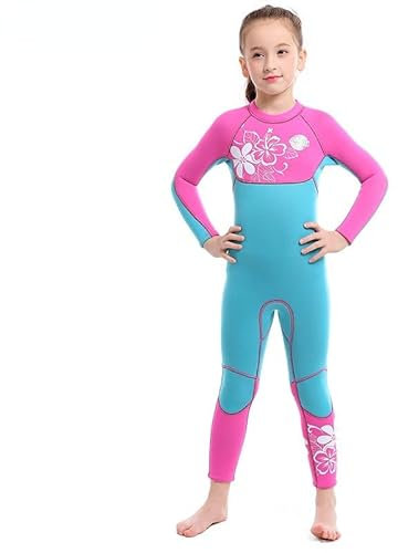 3mm Kids Neoprene Swimsuit Long Sleeve Wetsuit Full Body Swimsuit for Youth Children Teen Diving Surf Suit for Swimming, Surfing, Water Sports (M, Green)