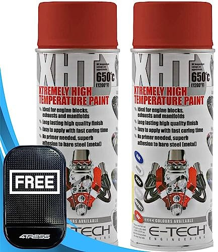 4TRESS E TECH 2 x 400ml XHT Red Extremely High Temperature Spray Paint Brake Caliper Engine Block 300°C Non Slip Car Dash Mat (4T-XHT-005)