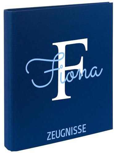 Zeugnismappe mit Namen personalisiert aus Leinen Schulkind Geschenk zur Einschulung Blau Motiv Buchstabe