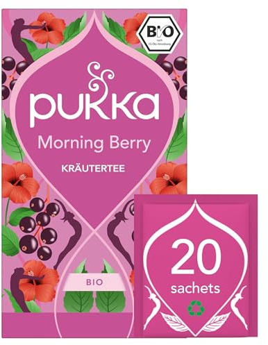Pukka | Bio Früchtetee Morning Berry | Schwarze Johannisbeere, Rooibos, Brombeeren, Ginseng | Tee für einen aktiven Lebensstil | 1er Pack | 20 Teebeutel