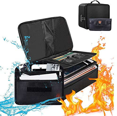 yomoe Feuerfeste Akten-Organizer-, feuerfeste und wasserdichte Dokumentenbox mit Geldtasche, feuerfeste sichere Tasche mit Schloss