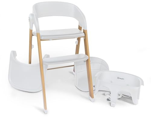 babyGO Levels Mitwachsender Hochstuhl - Perfekt für Babys bis Schulkind - Kinderhochstuhl/Babystuhl ab 6 Monaten mit hochwertigem Design - Weiß