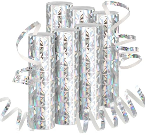 DPKOW 6 Serpentinas Metálicas Plateadas, Decoracion Fin de Año Cotillon Nochevieja, Serpentinas de Año Nuevo con Brillo Láser, Decoración Cumpleaños de Bodas Decoración de Mesa de Año Nuevo