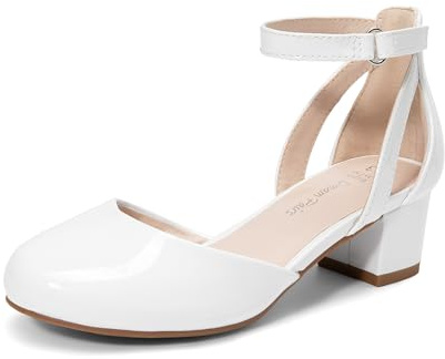 DREAM PAIRS Ballerines Filles à Talon Bloc Mary Jane Chaussures de Princesse Confortables pour Fête Soirée,Size 35,Blanc,KKUMPU2501