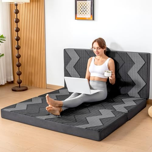 INGEROOM Foldable Mattress Full - Memory Foam 4 inch Trifold Mattress for Camping, with Portable Handle, Non-Slip Folding Floor Bed Sofa for Guest Travel Yoga, Washable Breathable Cover