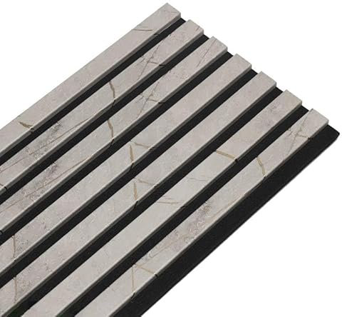 DECOON Panneau Mural Acoustique tasseaux Bois 250 x 30 x 1,9 cm - décor marbre Gris/Feutrine Noir - 0,75m²