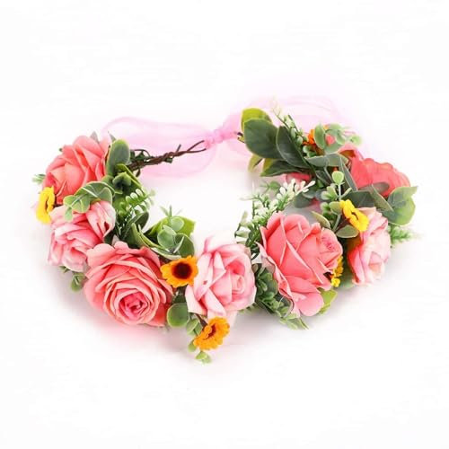 MHwan Couronne Fleur Cheveux, Couronne de Fleurs Boho Réglable Hautement Simulée Avec Forme de Fleur Complète et Forme Naturelle, Adaptée aux Adultes et aux Enfants, avec Ruban Élégant