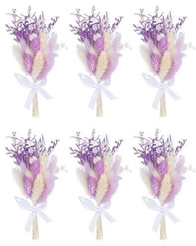 PATIKIL Mini torkad bukett, 6 stycken pampas naturliga gräs vilda blommor med stjälk dekor gipsblomma boho blomma växt blomma för pyssel gör-det-själv foto rekvisita gåva bröllopsdekoration, lila