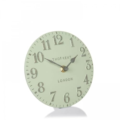 Thomas Kent Arabic Pearl Green Mantel Clock - 15x15x5cm (6x6x2 Inch) - Soft Green Dial with Contrasting Stone Effect Numerals and Hands - Quartz Movement with Silent Sweep
