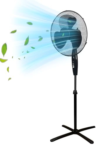 GadgetHaven Pedestal Fan, 16 inch Standing Fan Cooling Fans with 3 Speed Setting Adjustable Height Tilt Angle for Living Room Bedroom Home FS40-3 (Black)