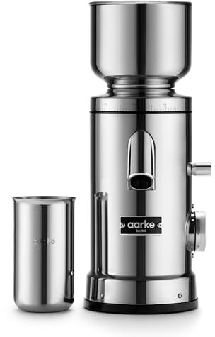 Aarke Kaffeemühle elektrisch – Edelstahl-Kaffeemühle mit einstellbarem Mahlgrad, 64-mm-Mahlscheiben, automatischer Dosierung & Speicherfunktion – für Espresso, Filter & Cold Brew