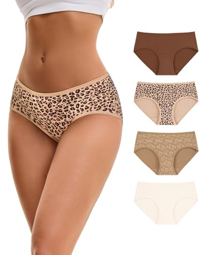 INNERSY Culotte Femme Coton Élastique,M,Marron Café/Léopard/Floraux/Beige
