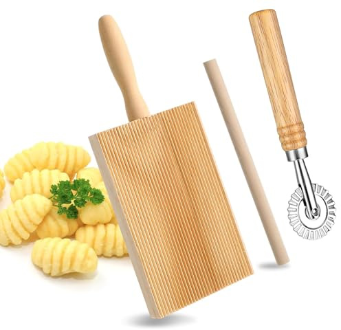 Noaxylic Viene con Rueda Cortadora de Pasta, Tablero de Pasta de Noquis, Tabla para Noquis de Madera, Ligera con Mango, Accesorios para Noqui, Rodillo Duradero y Adecuado para Familias, Cocinas