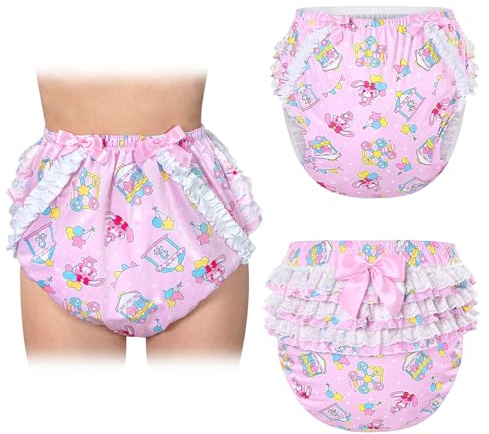 LittleForBig Soyeux Cache-couche Adulte Lavable Réutilisable et Imperméable avec Nœud en Dentelle à Volants - Design Usagi Pastel Circus Rose M