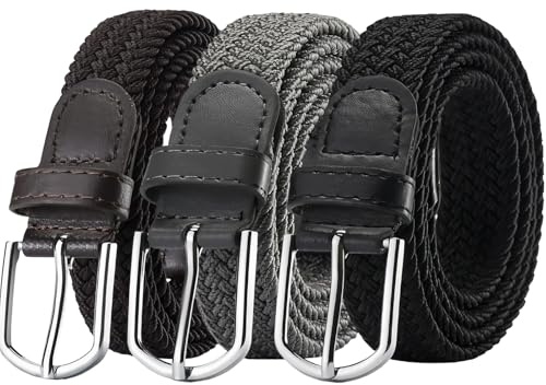 Suupii 3 Pcs Stretch Belts for Men UK, Men's Belts Elasticated Belt Men, Elastic Belt Mens Women, Applicable for Jeans Shorts Casual Pants Size 107cm*2.5cm (Black Coffee Gray)