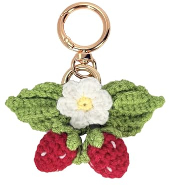 YTYAB Cute Strawberry Keychain,Kawaii Positive Crochet Bag Charms for Handbags,Funny Handmade Flower Key Chain,Boho Daisy Kindle Backpack Purse Accessories Decor for Women