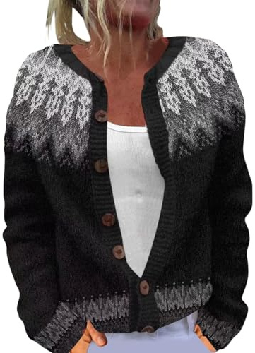 Modeewel Cárdigan de punto para mujer, suéter de punto de invierno noruego, multicolor, chaqueta gruesa de punto, bonito y cálido, cárdigan de punto, suéter de Navidad, patrón suave, abrigo de punto