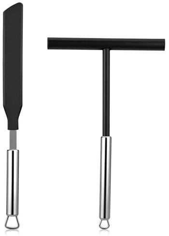 2 piezas Crepes distribuidor y espátula Crepe Difusor de masa de acero inoxidable Espátula Crepes Accesorios Set Acero inoxidable y Silicona Difusor de masa para Crepe Cocina Hornear Herramientas para